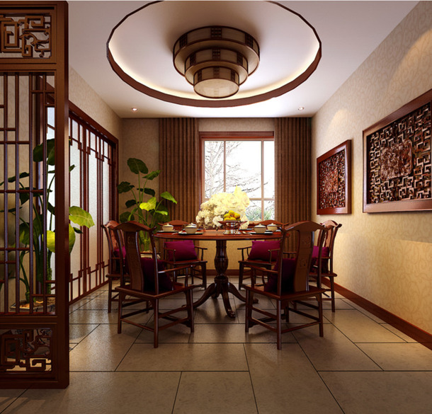 裝修效果圖－中式紅木餐廳裝修設(shè)計圖片.jpg