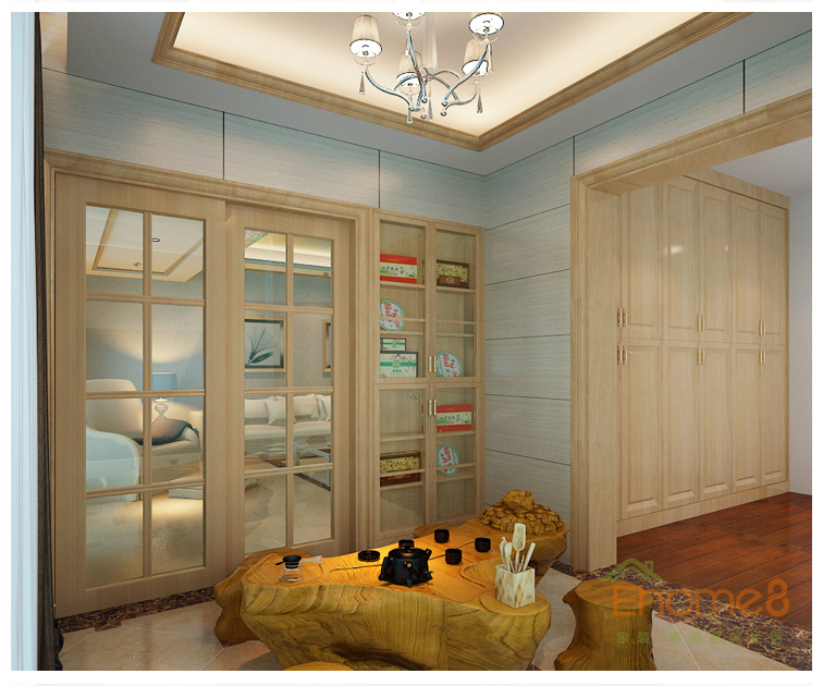 大城小院淺黃色書房茶座效果圖