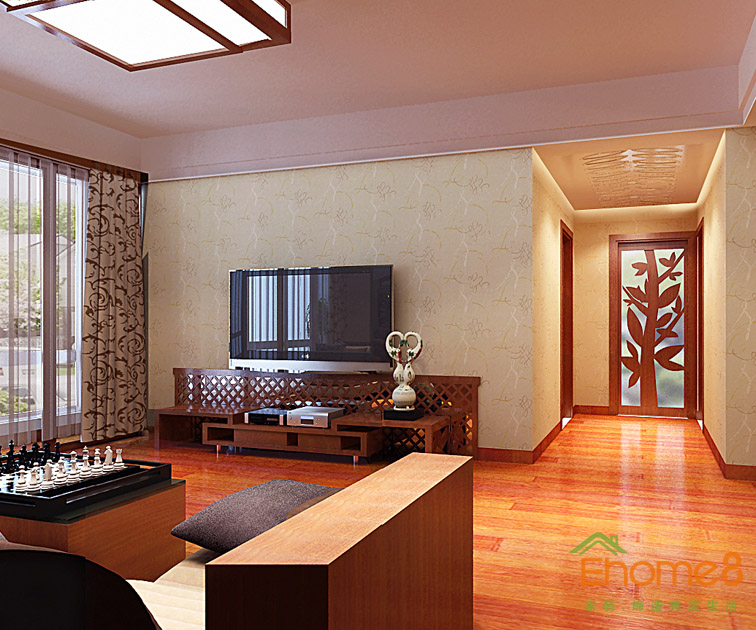 東城印象兩房一廳客廳電視墻裝修效果圖.