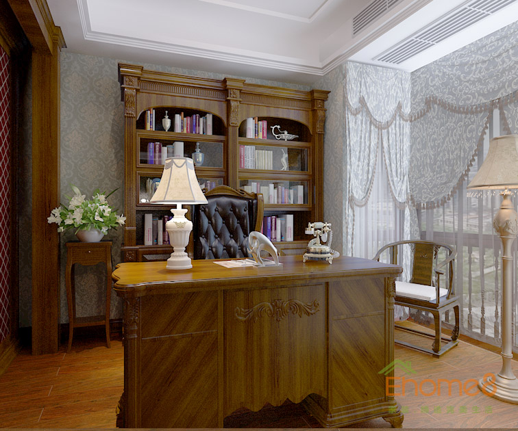 東郡三房一廳書房裝修效果圖