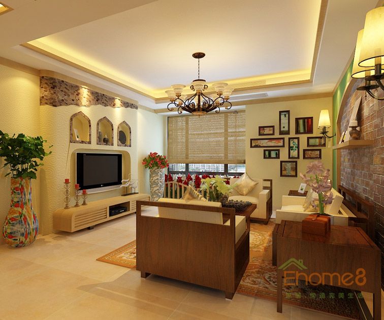 東南亞風(fēng)情客廳全景裝修效果圖