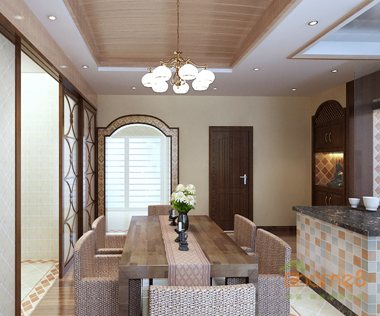 東郡田園風格麥子色餐廳裝修效果圖02