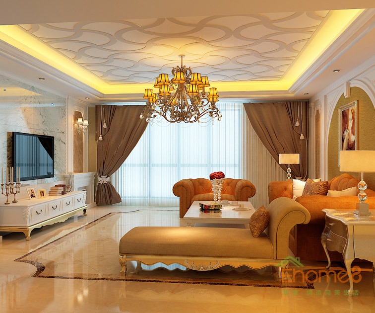 東郡地中海風(fēng)格138平米客廳裝修效果圖1