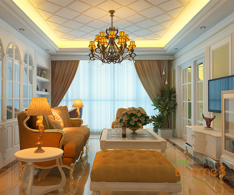 東郡地中海風(fēng)格138平米客廳裝修效果圖5