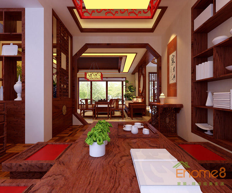 鳳嶺一號145平米四房兩廳中國風紅木書房裝修效果圖23