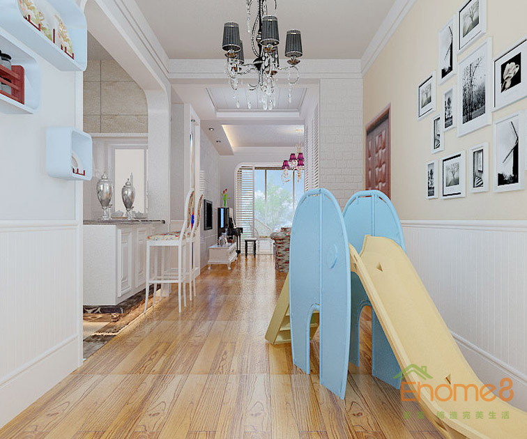 鳳起新都72平米法式風格兒童滑梯裝修效果圖1