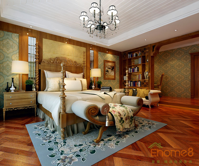 富力花都躍層135平米法式風格主臥裝修效果圖1