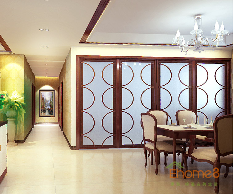 兩房一廳78㎡田園風格餐廳裝修效果圖1