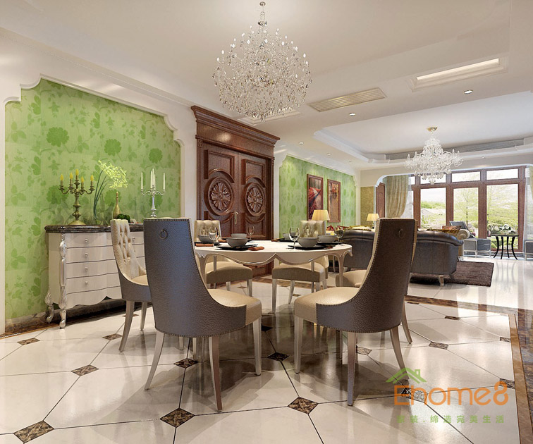 三房一廳112㎡歐洲復(fù)古風(fēng)格餐廳裝修效果圖1