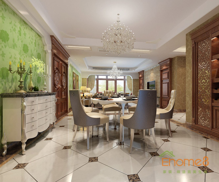 三房一廳112㎡歐洲復(fù)古風(fēng)格餐廳裝修效果圖11