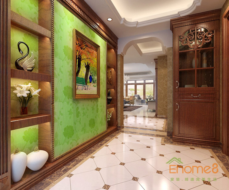 三房一廳112㎡歐洲復(fù)古風(fēng)格過(guò)道玄關(guān)墻繪裝修效果圖1
