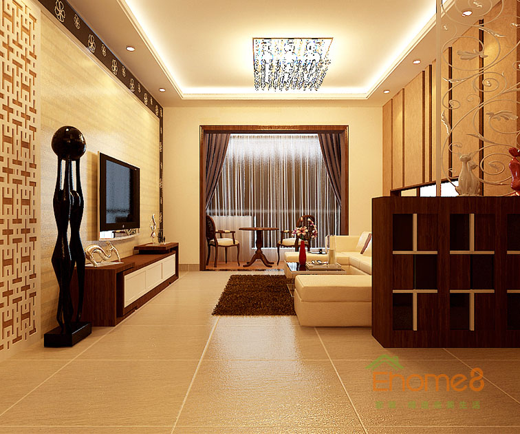 兩房一廳88㎡現(xiàn)代風(fēng)格客廳裝修效果圖1