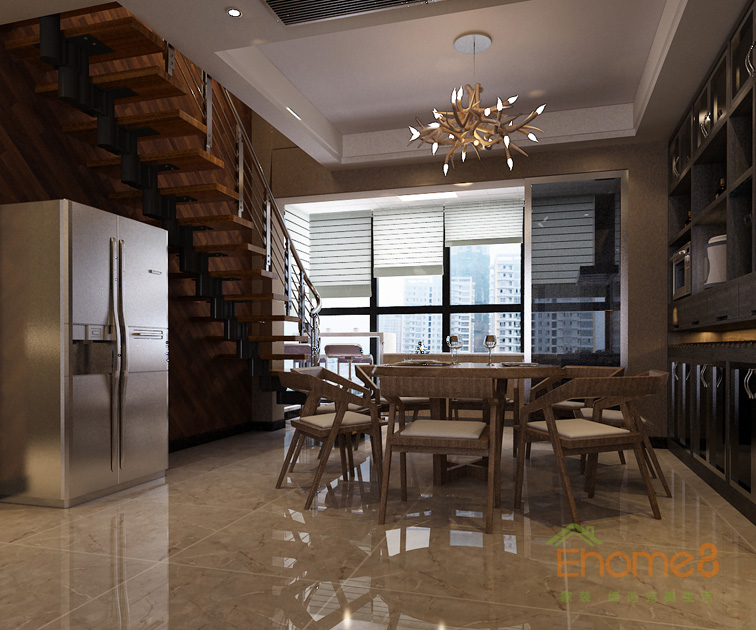 165㎡躍層美式風(fēng)格餐廳裝修效果圖1