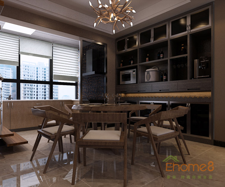 165㎡躍層美式風(fēng)格餐廳裝修效果圖12