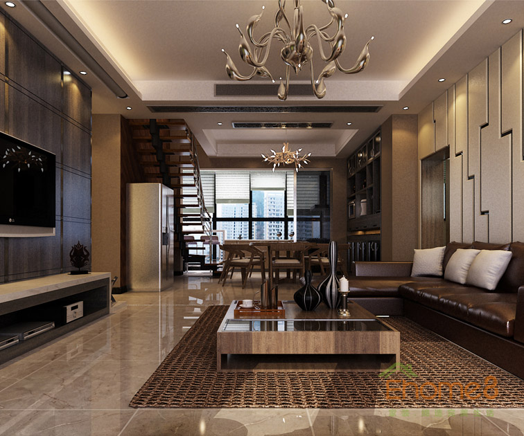 165㎡躍層美式風(fēng)格客廳裝修效果圖1