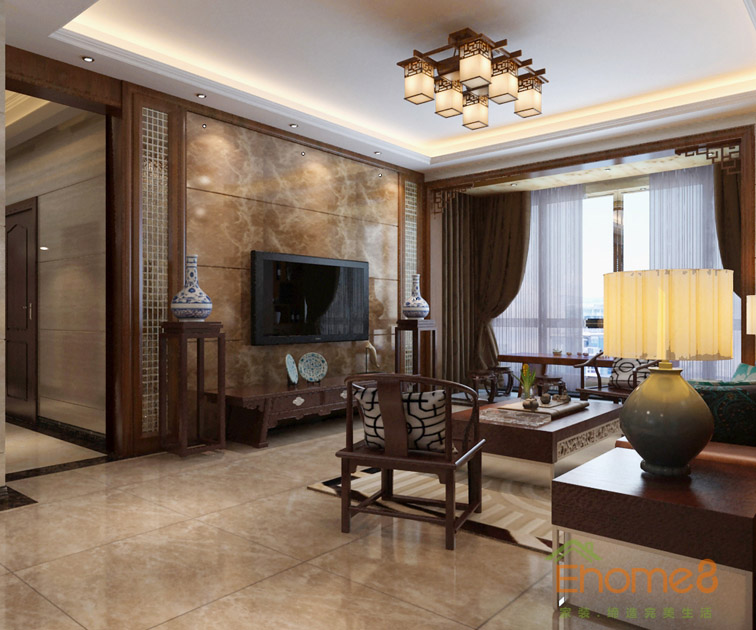 113㎡四房一廳中式風(fēng)格客廳裝修效果圖12