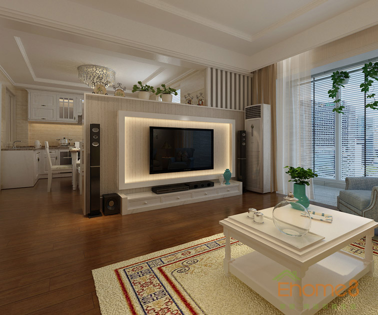 73㎡兩房一廳田園風格客廳電視裝修效果圖12