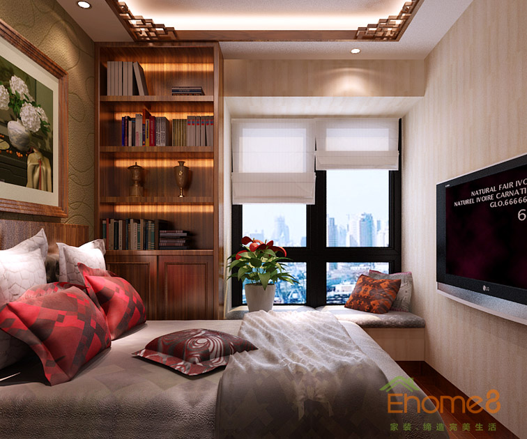 37㎡小戶型中式風(fēng)格臥室裝修效果圖11