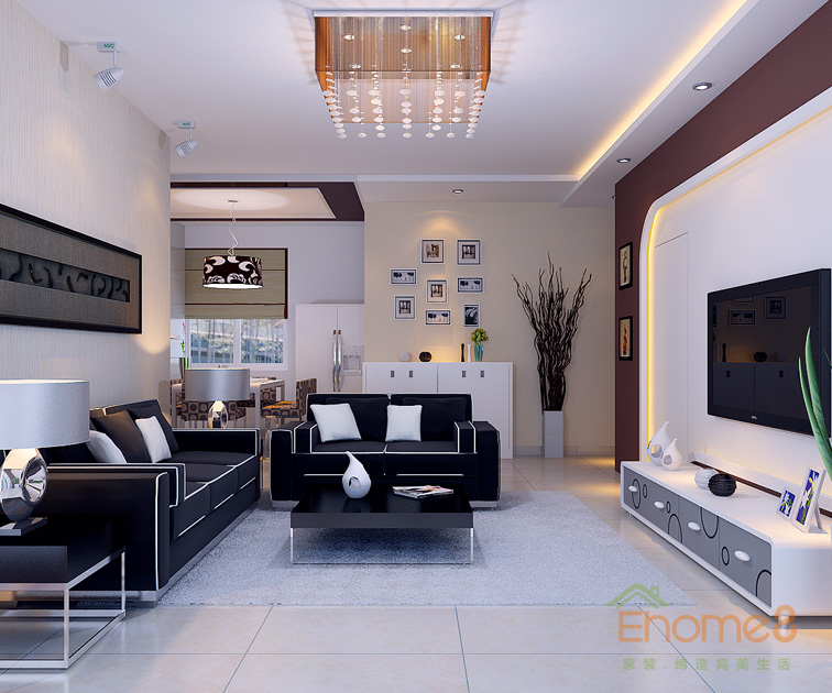 67㎡兩房一廳美式風(fēng)格客廳裝修效果圖1