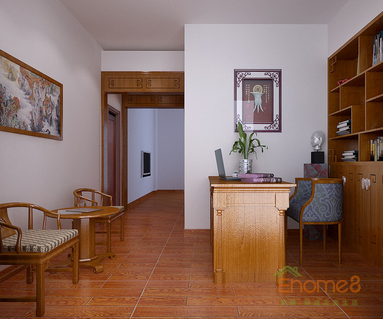 102㎡三房一廳中式田園風格書房裝修效果圖1.jpg
