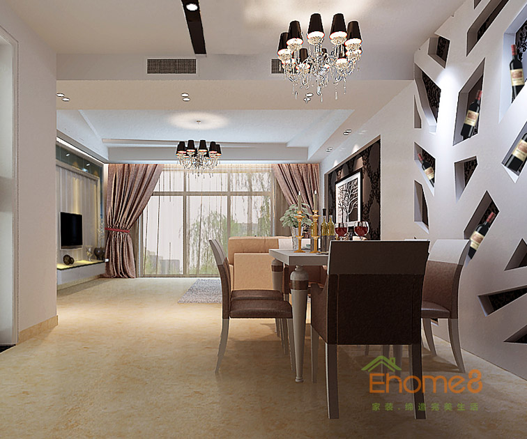 72㎡兩房一廳現代風格餐廳裝修效果圖6656