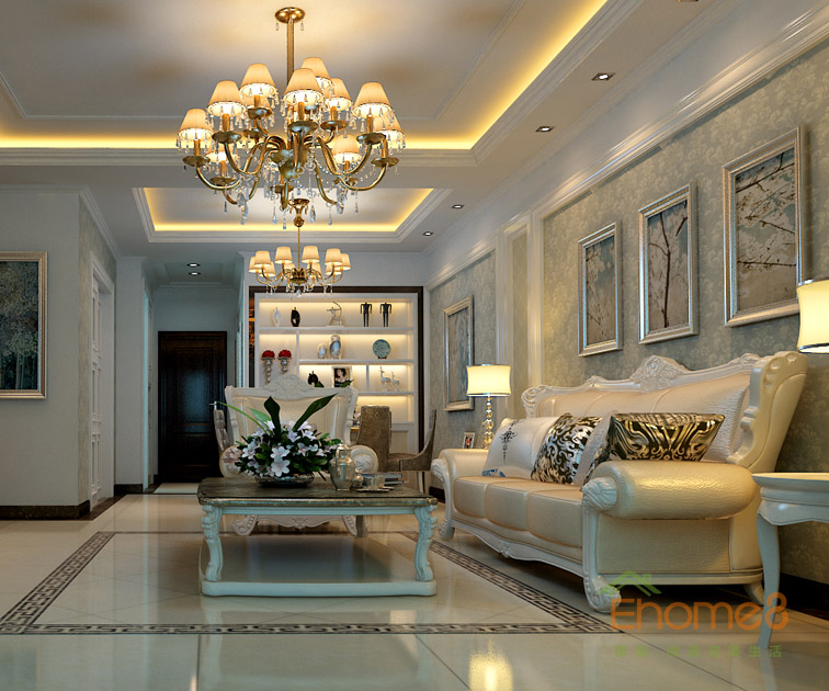 142㎡四房一廳法式風格客廳吊燈沙發裝修效果圖22