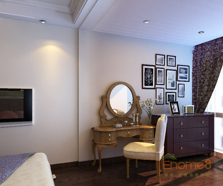 93㎡三房一廳中式原木風格次臥梳妝臺裝修效果圖