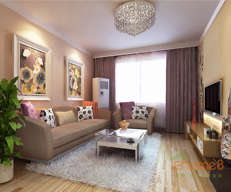 63㎡兩房一廳現代簡約風格客廳沙發裝修效果圖