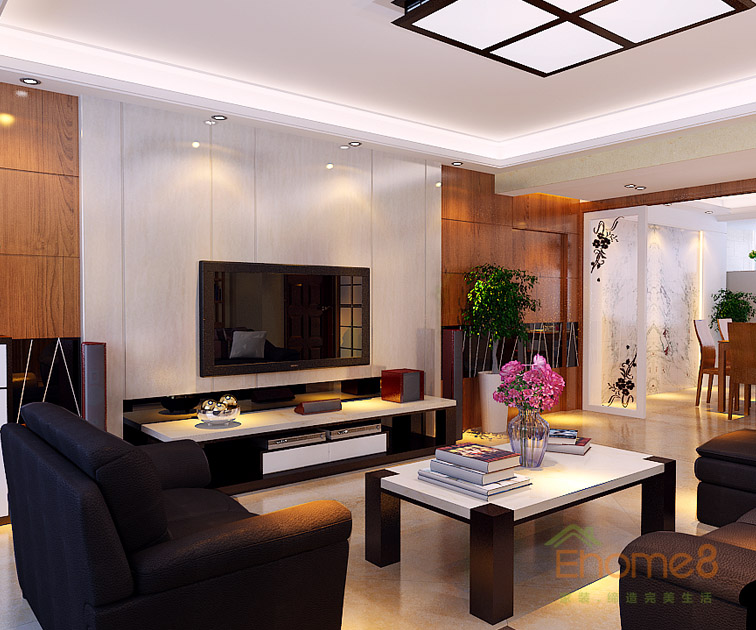 119㎡三房一廳中式風格客廳茶幾電視裝修效果圖