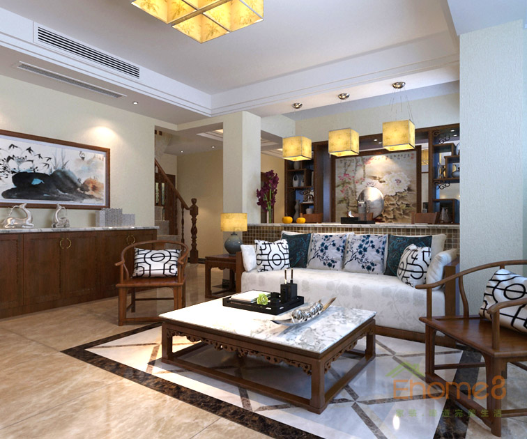 139㎡復式中式簡約風格客廳沙發裝修效果圖652