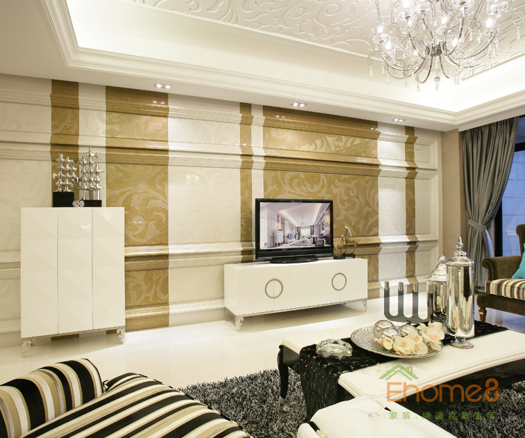 82㎡兩房一廳歐式風(fēng)格客廳電視墻裝修效果圖