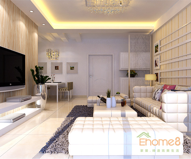 71㎡兩房一廳現(xiàn)代風(fēng)格客廳沙發(fā)裝修效果圖