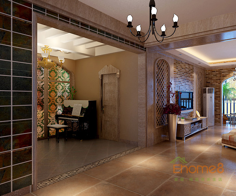 72㎡兩房一廳地中海風格入戶裝修效果圖