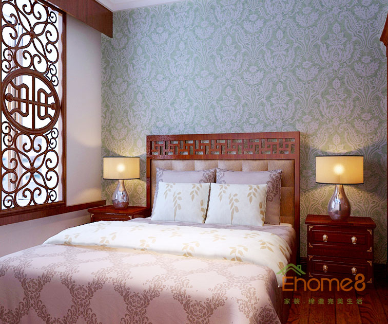 98㎡三房一廳中式原木風格老人房裝修效果圖