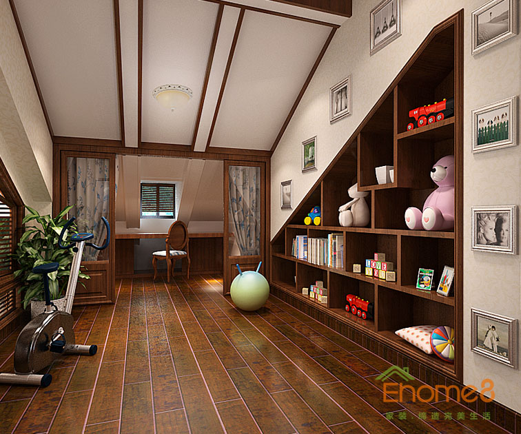 168㎡躍層地中海原木風格書房裝修效果圖.jpg