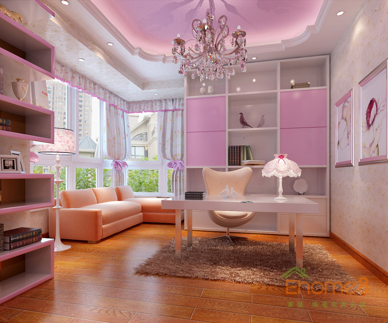 108㎡三房一廳美式風(fēng)格女兒房書(shū)房裝修效果圖.jpg