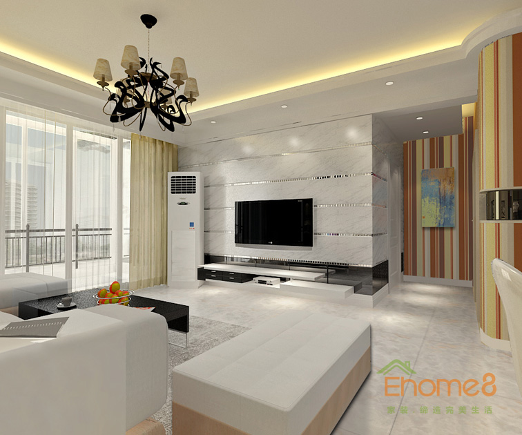 78㎡兩房一廳美式風格客廳全景裝修效果圖