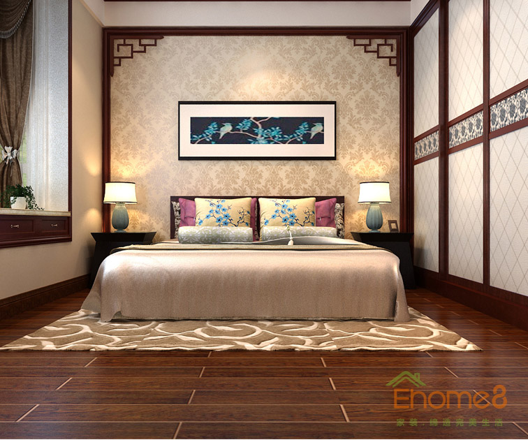 75㎡兩房一廳中式風(fēng)格主人房裝修效果圖