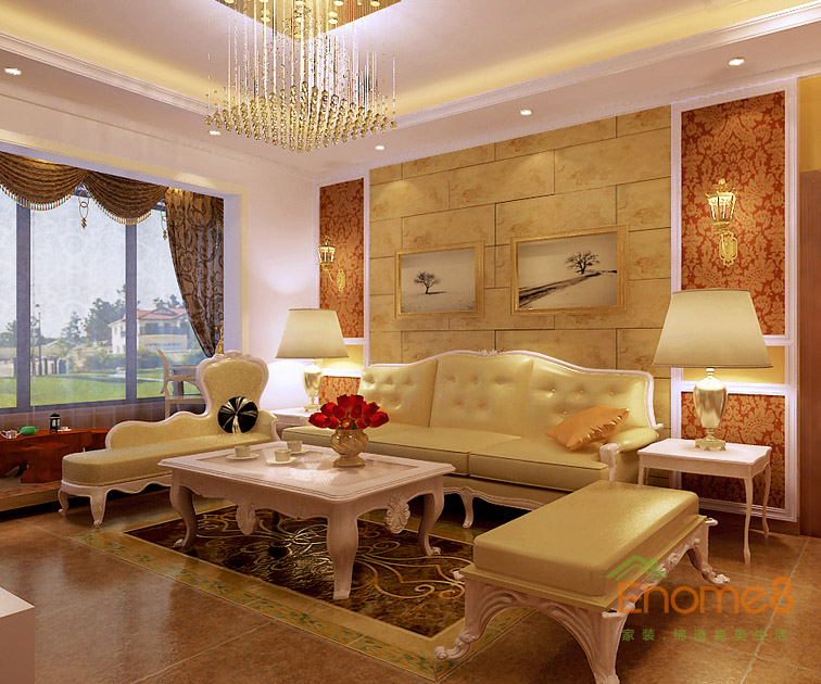 102㎡三房一廳法式風格客廳裝修效果圖