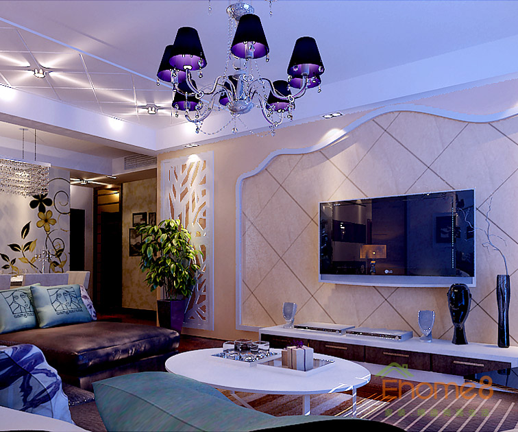 74㎡兩房一廳法式風格客廳吊燈裝修效果圖