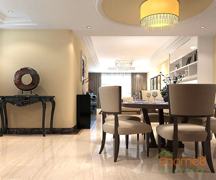 95㎡三房一廳美式風格餐廳餐桌裝修效果圖