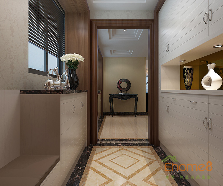 95㎡三房一廳美式風格入戶玄關裝修效果圖