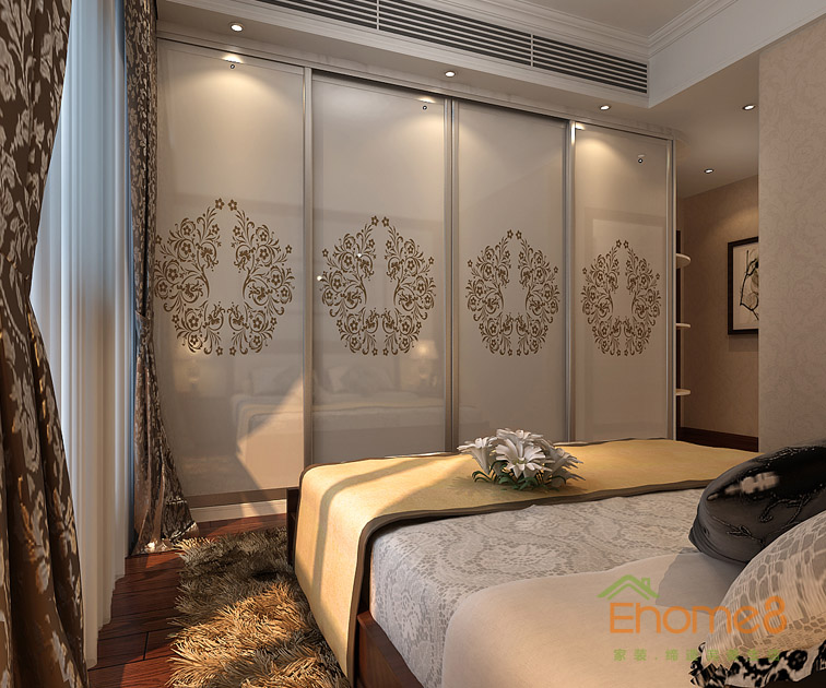 95㎡三房一廳美式風格主人房衣柜裝修效果圖