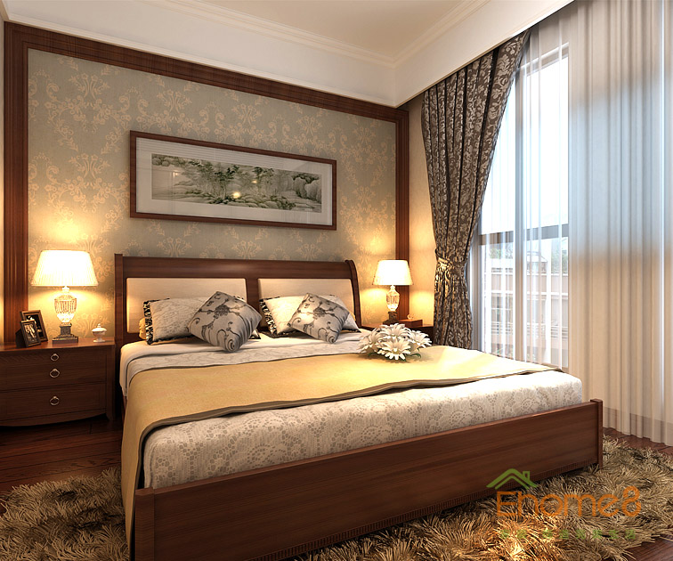 95㎡三房一廳美式風格主人房裝修效果圖