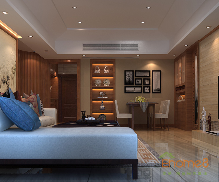 99㎡三房一廳中式優雅風格主臥裝修效果圖