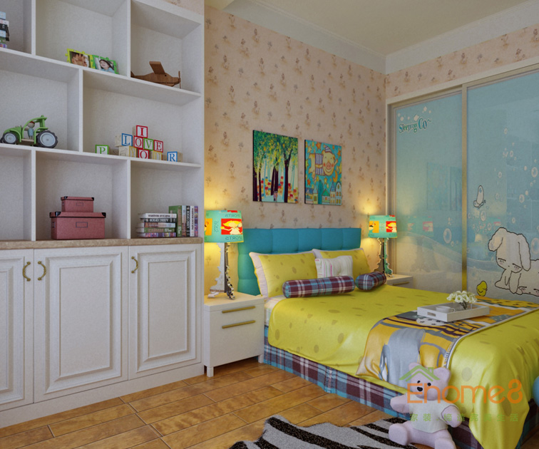 99㎡三房一廳現(xiàn)代中式風格兒童房裝修效果圖