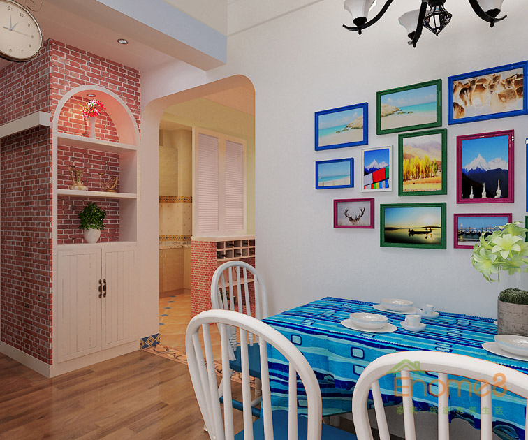 73㎡兩房一廳地中海風格餐廳裝修效果圖