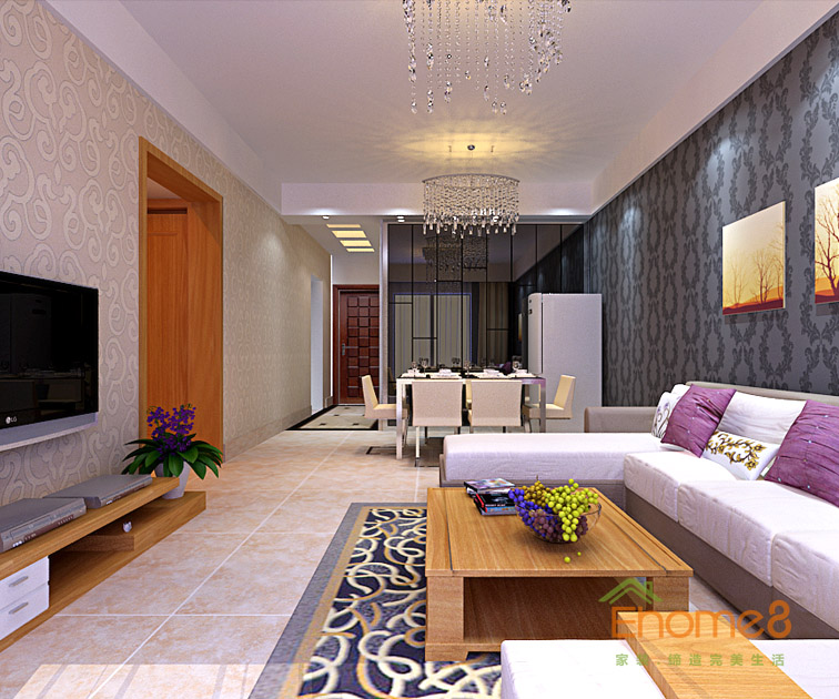 75㎡兩房一廳現代簡約風格客廳裝修效果圖