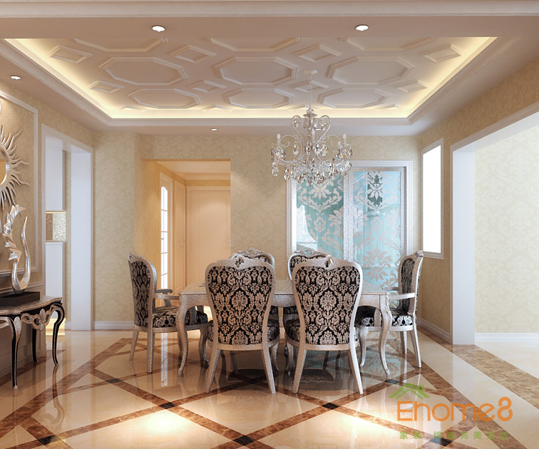 105㎡三房一廳歐式風格餐廳裝修效果圖