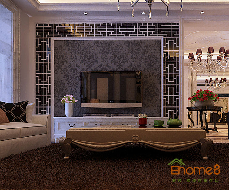 165㎡躍層歐式風格客廳電視墻裝修效果圖